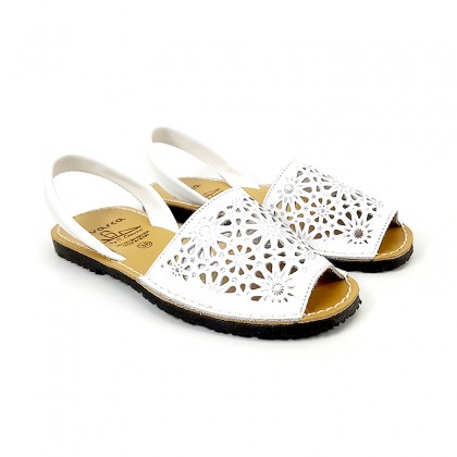 Woman Openwork Leather Menorcan Sandals Metallic Ornaments 387 White, by C. Ortuño