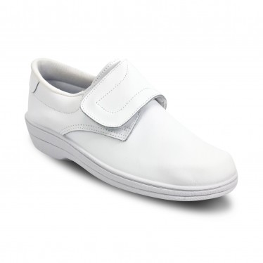 Woman Leather Hospital Shoes Anatomical Velcro Closure 790 White, by Percla
