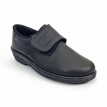 Woman Leather Hospital Shoes Anatomical Velcro Closure 790 Black, by Percla