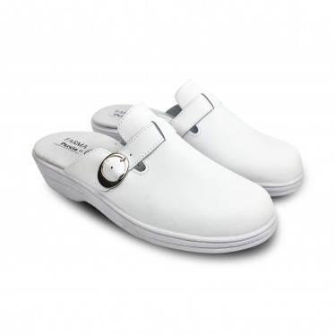 Woman Leather Hospital Shoes Slingback Buckle 796 White, by Percla