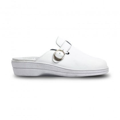 Woman Leather Hospital Shoes Slingback Buckle 796 White, by Percla