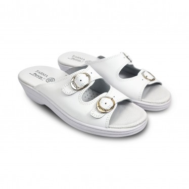 Woman Leather Hospital Shoes Slingback Open Toe Two Buckles 797 White, by Percla