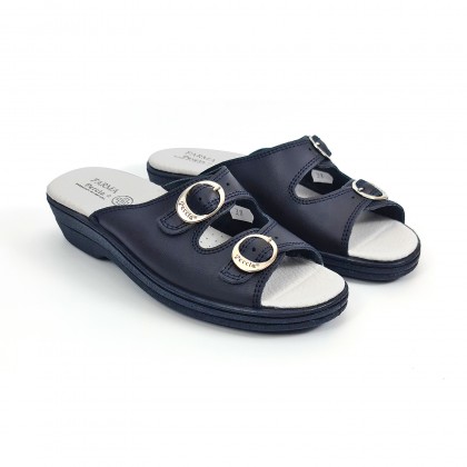 Woman Leather Hospital Shoes Slingback Open Toe Two Buckles 797 Navy, by Percla