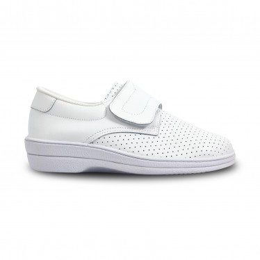 Woman Perfo Leather Hospital Shoes Anatomical Velcro Closure 18793 White, by Percla