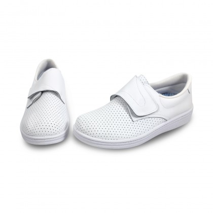 Man Perfo Leather Hospital Shoes Anatomical Velcro Closure 293 White, by Percla