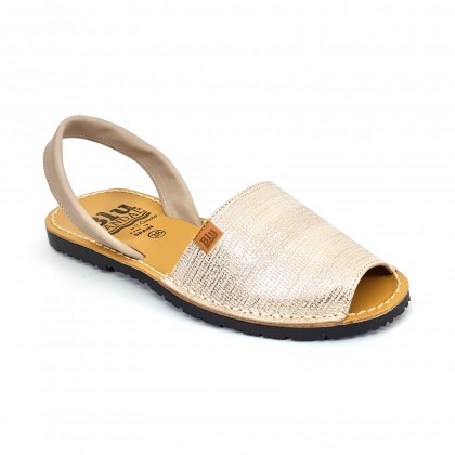 Woman Metallic Engraved Leather Menorcan Sandals 453 Beige, by C. Ortuño