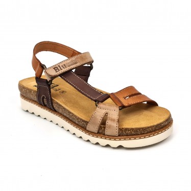 Woman Leather Flat Bio Sandals Velcro Cork Insole 1855 Leather, by Blusandal