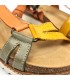 Woman Leather Flat Bio Sandals Velcro Cork Insole 1855 Mustard, by Blusandal