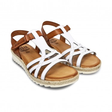 Woman Leather Low Wedged Sandals Velcro Padded Insole 2896 White, by Blusandal