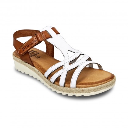 Sandalias Cuña Baja Mujer Piel Velcro Plantilla Acolchada 2896 Blanco, de Blusandal