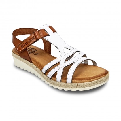 Woman Leather Low Wedged Sandals Velcro Padded Insole 2896 White, by Blusandal