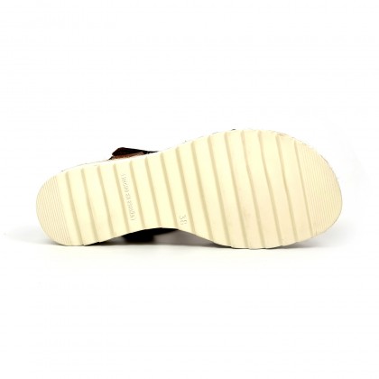 Sandalias Cuña Baja Mujer Piel Velcro Plantilla Acolchada 2896 Cuero, de Blusandal