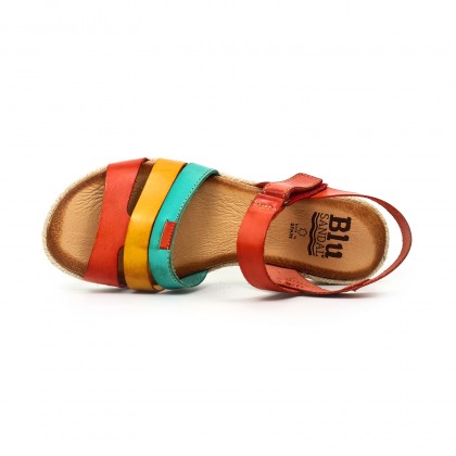 Sandalias Cuña Baja Mujer Piel Velcro Plantilla Acolchada 2898 Multicolor, de Blusandal