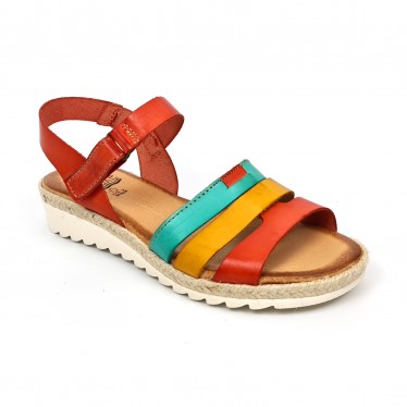 Woman Leather Low Wedged Sandals Velcro Padded Insole 2898 Multilcolor, by Blusandal