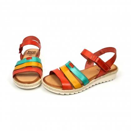 Sandalias Cuña Baja Mujer Piel Velcro Plantilla Acolchada 2898 Multicolor, de Blusandal