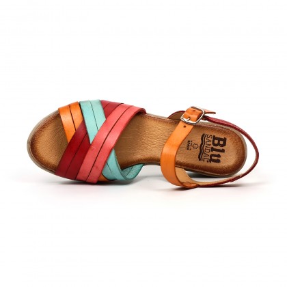 Woman Leather Low Wedged Sandals Padded Insole 3106 Multilcolor, by Blusandal