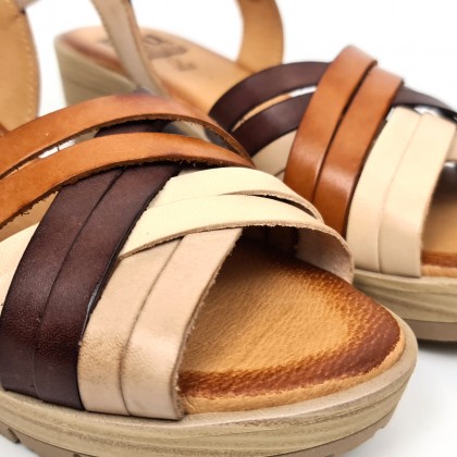 Sandalias Cuña Baja Mujer Piel Plantilla Acolchada 3106 Multicuero, de Blusandal