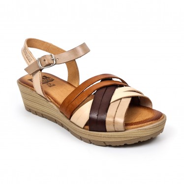 Sandalias Cuña Baja Mujer Piel Plantilla Acolchada 3106 Multicuero, de Blusandal
