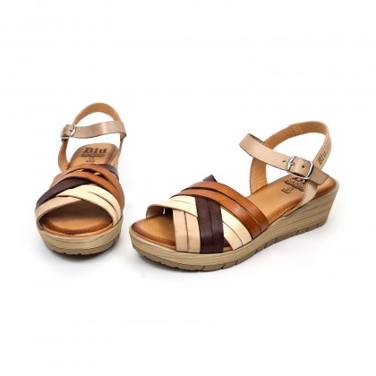 Sandalias Cuña Baja Mujer Piel Plantilla Acolchada 3106 Multicuero, de Blusandal