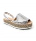 Woman Leather and Sequins Menorcan Sandals Platform Cushioned Insole 1253 Silver, by Eva Mañas