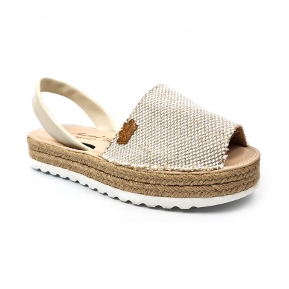 Woman Leather and Sackcloth Menorcan Sandals Platform Cushioned Insole 1250 Beige, by Eva Mañas