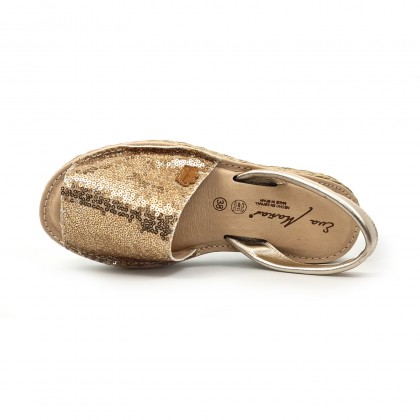 Woman Leather and Sequins Menorcan Sandals Platform Cushioned Insole 1253 Platinum, by Eva Mañas