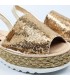 Woman Leather and Sequins Menorcan Sandals Platform Cushioned Insole 1253 Platinum, by Eva Mañas