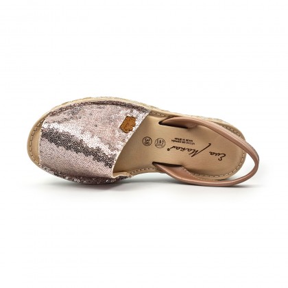 Woman Leather and Sequins Menorcan Sandals Platform Cushioned Insole 1253 Nude, by Eva Mañas
