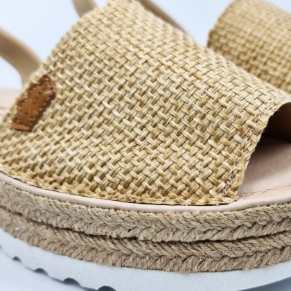 Woman Leather and Sackcloth Menorcan Sandals Platform Cushioned Insole 1250 Camel, by Eva Mañas