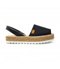 Woman Leather and Sackcloth Menorcan Sandals Platform Padded Insole 1250 Black, by Eva Mañas