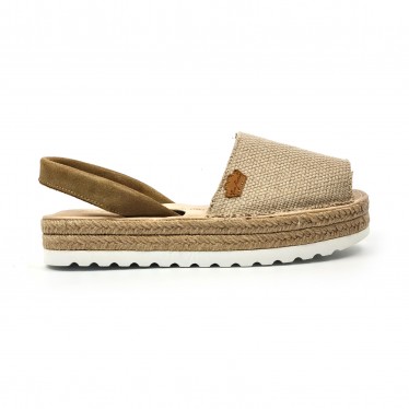 Woman Leather and Sackcloth Menorcan Sandals Platform Cushioned Insole 1250 Taupe, by Eva Mañas
