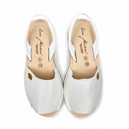Woman Leather and Glitter Menorcan Sandals Platform Cushioned Insole 1251 White, by Eva Mañas