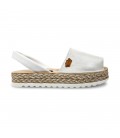 Woman Leather and Glitter Menorcan Sandals Platform Padded Insole 1251 White, by Eva Mañas
