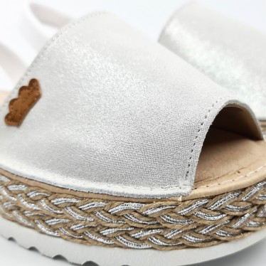 Woman Leather and Glitter Menorcan Sandals Platform Cushioned Insole 1251 White, by Eva Mañas