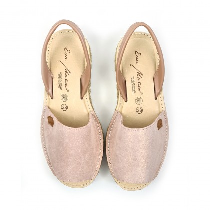 Woman Leather and Glitter Menorcan Sandals Platform Cushioned Insole 1251 Nude, by Eva Mañas