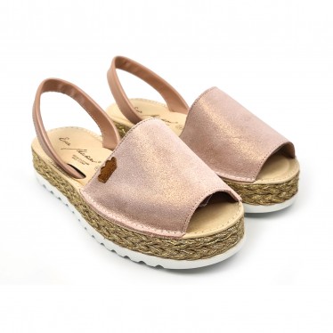 Woman Leather and Glitter Menorcan Sandals Platform Cushioned Insole 1251 Nude, by Eva Mañas