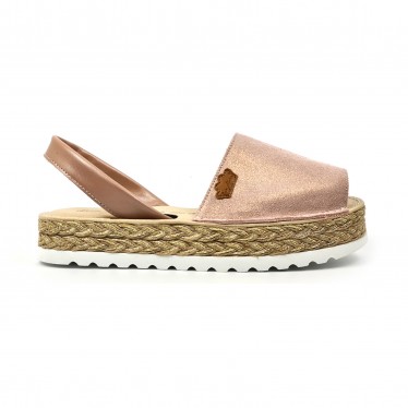 Woman Leather and Glitter Menorcan Sandals Platform Padded Insole 1251 Nude, by Eva Mañas