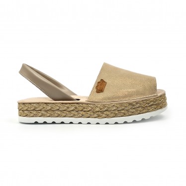 Woman Leather and Glitter Menorcan Sandals Platform Padded Insole 1251 Taupe, by Eva Mañas