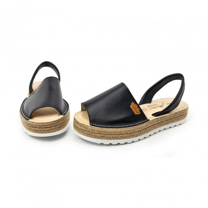 Woman Leather Menorcan Sandals Platform Cushioned Insole 1252 Black, by Eva Mañas