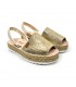 Woman Leather and Metallic Sackcloth Menorcan Sandals Platform Cushioned Insole 1254 Platinum, by Eva Mañas