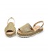 Woman Leather and Metallic Sackcloth Menorcan Sandals Platform Cushioned Insole 1254 Platinum, by Eva Mañas
