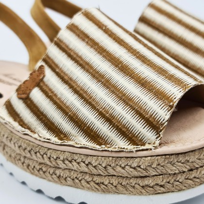 Woman Leather and Raffia Menorcan Sandals Platform Cushioned Insole 1255 Leather, by Eva Mañas