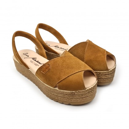 Woman Suede Leather Crossed Menorcan Sandals Platform Padded Insole 1257 Leather, by Eva Mañas