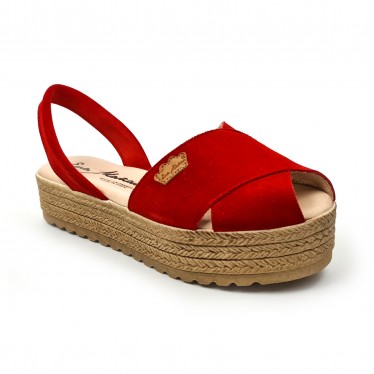 Woman Suede Leather Crossed Menorcan Sandals Platform Padded Insole 1257 Red, by Eva Mañas