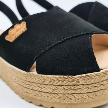Woman Suede Leather Crossed Menorcan Sandals Platform Padded Insole 1257 Black, by Eva Mañas