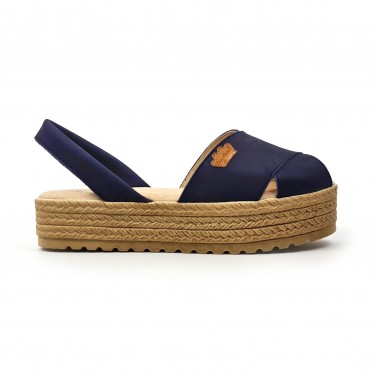 Woman Suede Leather Crossed Menorcan Sandals Platform Padded Insole 1257 Navy Blue, by Eva Mañas