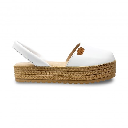Woman Leather Menorcan Sandals Platform Padded Insole 1258 White, by Eva Mañas