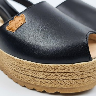 Woman Leather Menorcan Sandals Platform Padded Insole 1258 Black, by Eva Mañas