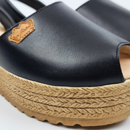 Woman Leather Menorcan Sandals Platform Padded Insole 1258 Black, by Eva Mañas