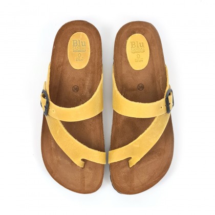 Woman Leather Bio Sandals Padded Insole 501 Yellow, by BluSandal